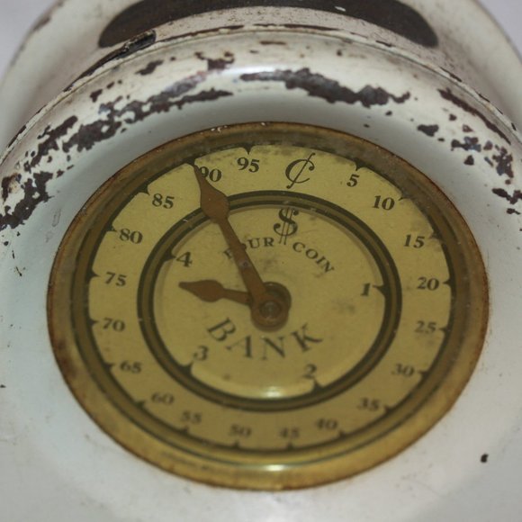 Vintage Four Coin Still Bank Piggy Metal Safe Nickel Dime Quarter Half - Picture 2 of 6